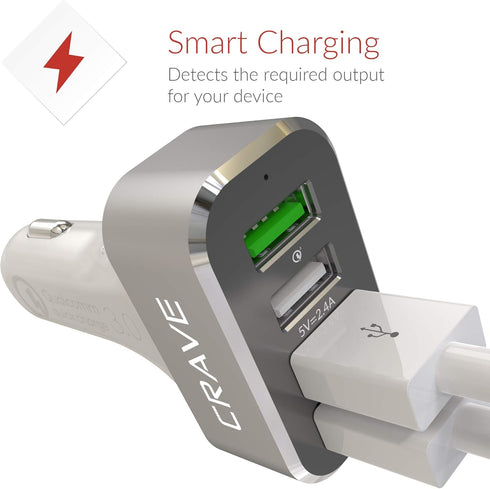 Crave CarHub 54W 4 Port USB Car Charger, Qualcomm Quick Charge 3.0 - White