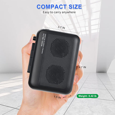 Portable Cassette Player Recorder with Bluetooth Transmitter, Walkman with Headphone Jack, Powered by AC or AA