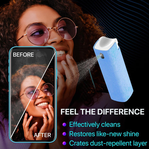 Mini Screen Cleaner Spray – 3 in 1 Mist Cleaner for Smartphones, Laptops, Touchscreens, Microfiber Cloth
