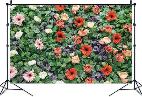 MOONDECO Flower Wall Backdrop Colorful Floral Photography Background Mixed Color Gerbera Daisy Photo