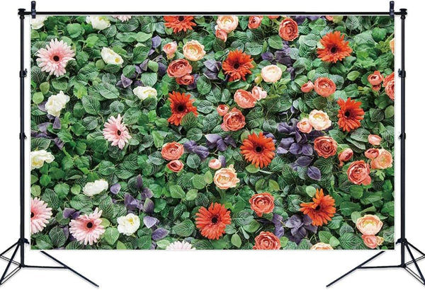 MOONDECO Flower Wall Backdrop Colorful Floral Photography Background Mixed Color Gerbera Daisy Photo