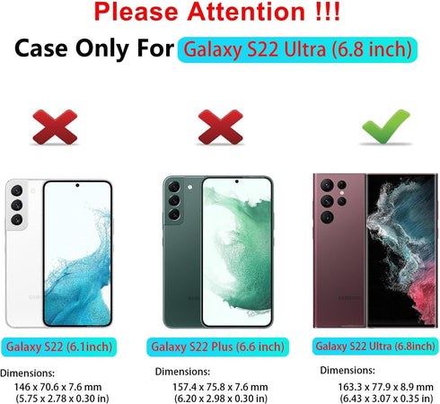 SunStory Military-Grade Case for Samsung Galaxy S22 Ultra with HD Screen Protector, Kickstand & Slide Camera Cover, Red