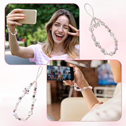 XLIUAX 2 Pack Beaded Camera Wrist Straps, Phone Charm Wristlet Lanyards for Purse Bag Car Key Keychain Accessories