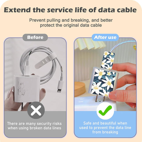 CameCosy for iPhone Charger Cable Protector, Pretty Lily Flower Design, Data Cable USB Case Cord Saver for iPhone