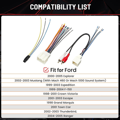 12V 5V 2000-2004 1999-2003 RED WOLF Radio Wiring Harness RCA Plug with to Step Down Converter Kit for Ford Mustang