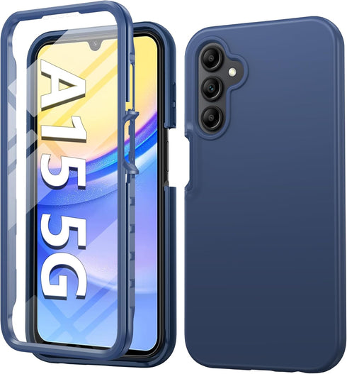 FNTCASE Samsung Galaxy A15-5G Case, Rugged Shockproof Silicone Cover with Built-in Screen Protector (Blue)