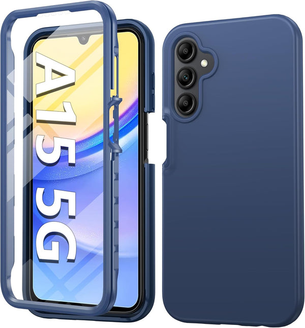 FNTCASE Samsung Galaxy A15-5G Case, Rugged Shockproof Silicone Cover with Built-in Screen Protector (Blue)