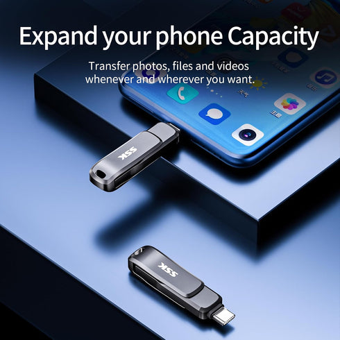 SSK 128GB,Up 200 USB3.2 USB C Flash Drive to MB/S Read Speed USB-C-Thumb-Drive,Dual Flash Drives with USB-C