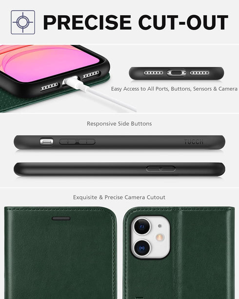 TUCCH Wallet Case for iPhone 11 - TPU Shockproof Inner Shell, PU Leather RFID Blocking Magnetic Stand Cover