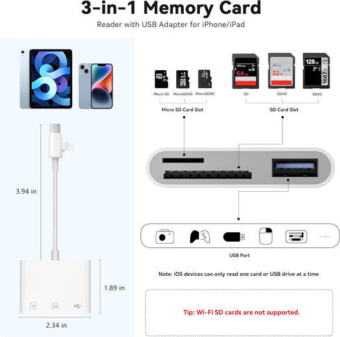 SUNTRSI SD Card Reader for iPhone iPad, Micro SD Card Reader Memory Card Reader with USB Adapter Plug and Play Trail