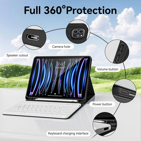 Keyboard Case for iPad Pro 11 Inch 4th/3rd/2nd Gen, Detachable Wireless Bluetooth Keyboard & Flip Stand Case, Black