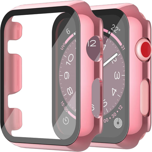 Misxi 2 Pack Hard PC Case for Apple Watch Series 2/3 38mm, Anti-Drop, Scratch Resistant, Lightweight, Rose Pink +