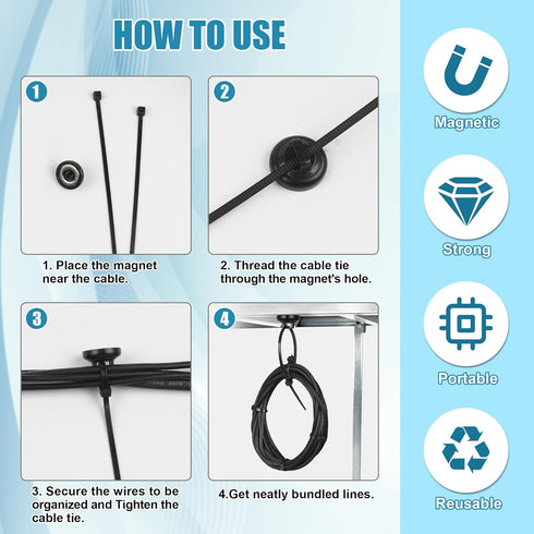 100 HOMAR magnetic zip tie mount Magnetic Zip Ties Mount Base Holder with Pcs Cable Zip Ties, Strong Magnet Wire