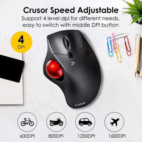 SANWA Bluetooth Wireless Ergonomic Trackball Mouse, Optical Rollerball Mice, Programmable Silent Buttons, 40mm Trackball