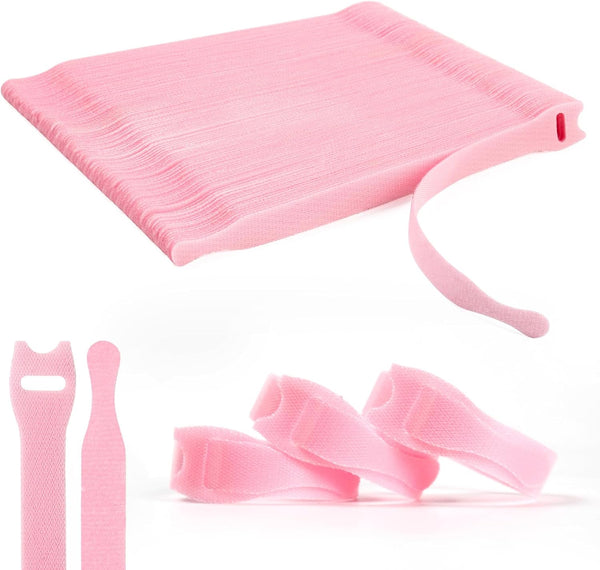 110PCS Adjustable Reusable Cable Ties, 8 1/2" Multi-purpose Hook Loop for Home, Office, Data Centers, Pink