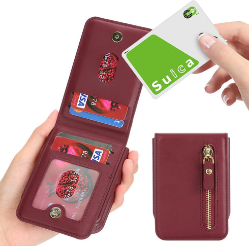 Cavor for Samsung Galaxy Z Flip 4 Case Wallet with Strap, Crossbody Lanyard Card Holder Stand, Cute Leather Zipper