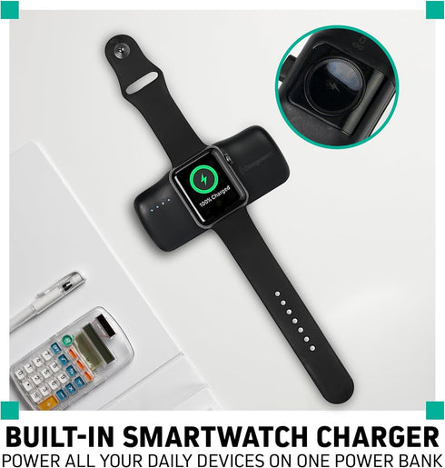 3-in-1 Portable Charger 5000mAh Battery, Ultra-Compact Fast Charging Support for iPhone, USB-C Devices, Smartwatch
