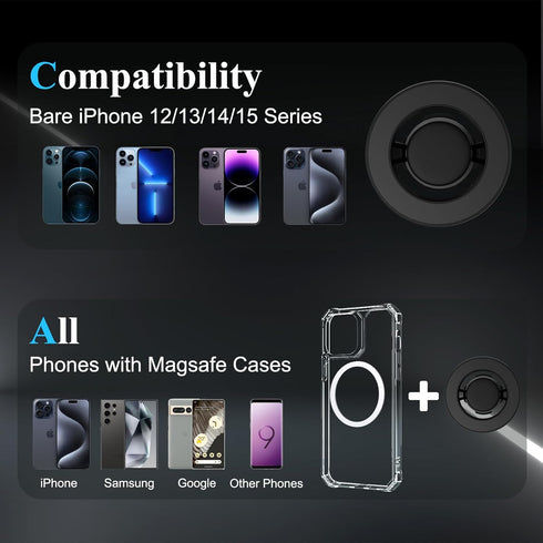Magsafe Car Mount, Rotatable and Retractable Rear View Mirror Phone Holder for iPhone 15/14/13/12 Series and All Phones