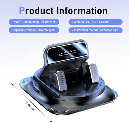 Dogary Car Dashboard Phone Holder, Rotating One-Hand Operation Bracket with Anti-Slip Base, Auto-Locking Secure
