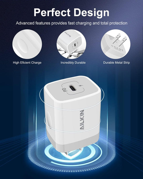 USB C Charger Block, 20W PD Wall Charger C Type Fast Charging Station Power Adapter USB Plug Brick Cube Box for iPhone