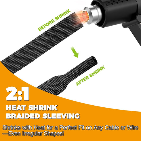 Annbes Hardware 26 Ft-3/8 Inch 2:1 Heat Shrink Wire Loom Braided Cable Sleeves,Heat Resistant Fabric Woven Shrink