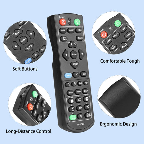 RCP01051 Remote Control Compatible with ViewSonic Projector PJD5255 PJD5253 PJD5555W PJD5155 PJD5250 PJD5151 PJD5153 Replacement Controller with Batteries