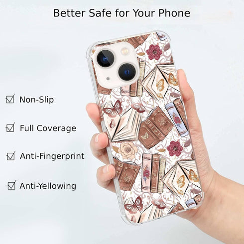 Aesthetic Butterfly Book Phone Case for iPhone 15 Plus, Vintage Brown Trendy Cool Girl Boy Silicone Shockproof TPU