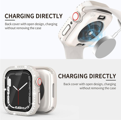 2 in 1 Waterproof Bling Case for Apple Watch, 40mm Screen Protector SE Series 6/5/4, Women Glitter Diamond Bumper