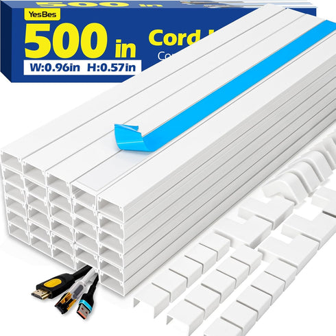 YesBes 500in Cord Hider Kit, Cord Covers for Wires on Wall, Paintable Cable