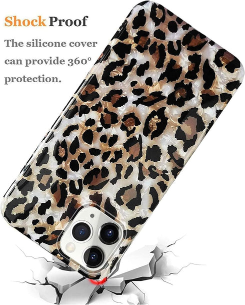 J.west Sparkly Animal Leopard Print Case for iPhone 13 Pro 6.1 inch - Vintage Cheetah Glitter TPU Slim Protective Cover