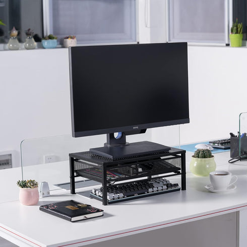 Metal Computer Monitor Stand with Drawer, Desktop Riser for Laptop, Printer, and Monitor, Black