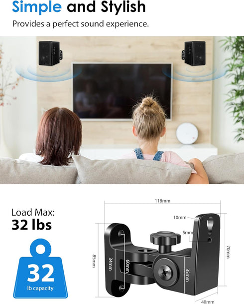 Speaker Wall Mounts, Universal Mounting Bracket for Small Surround Sound Speakers, Compatible with Bose, JBL, KEF