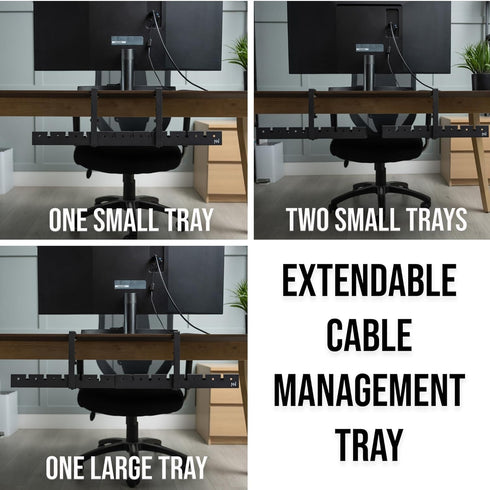 No Drill Under Desk Cable Management Tray, Extendable Steel Desk Cord Hider, Under Desk Cable Tray Holder, 2 Pack