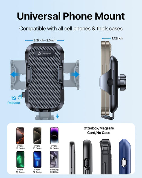 andobil Car Phone Holders - Ultra-Stable Air Vent Mount with Anti-Shake & 360° Rotation, Fits iPhone 16/15/14/13/12 Pro