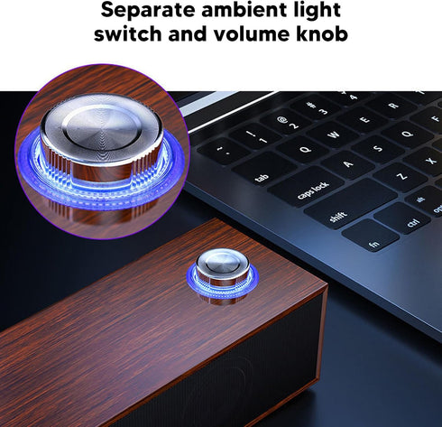 Diyeeni 3.5mm 1.2m Wooden Computer Speaker, USB Powered PC Speakers, HiFi Stereo Sound Computer Sound Bar for Desktop