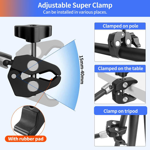 Magic Arm Camera Mount 11 inches with Super Clamp, 6lbs Load Capacity, 1/4" and 3/8" Threads