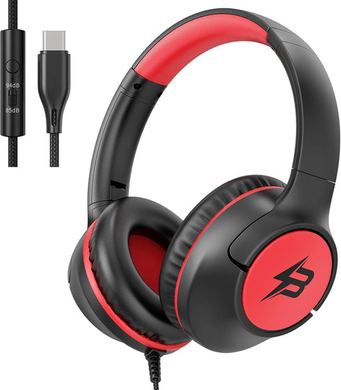 Kids Headphones Wired with USB C Plug, 85/94 dB Volume Limit Foldable