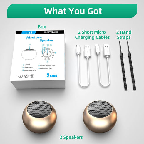 SEVENKA 2 3W Bluetooth Mini Speakers, Small Portable Wireless Speaker with Lanyard, Water Resistant, Wireless Stereo