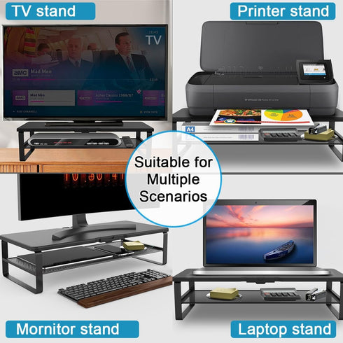 Monitor Stand with Drawer, 2-Tier Riser with Phone Holder and Cable Management, Desk Organizer Stand for Home & Office