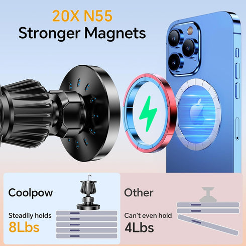 Coolpow MagSafe Car Mount Charger for iPhone Wireless Car Charger Mount?Vent + Dash + Wall?Fits iPhone 15 Pro Max 14 13
