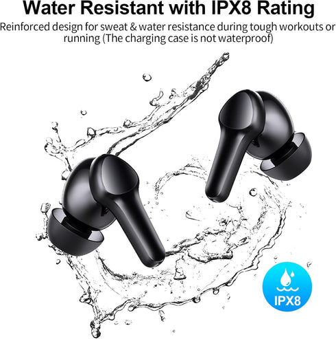 Lanteso Wireless Earbuds, Bluetooth Ear Buds with Mics, IPX5 Waterproof, Touch Control, Bass Sound for iPhone Android