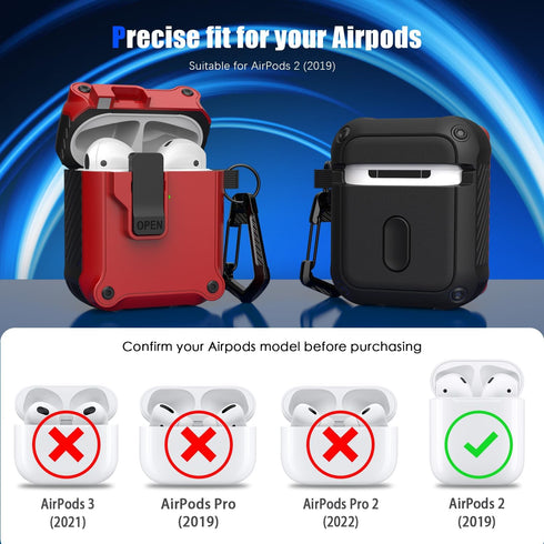 Airpods 1st and 2nd Generation Protective Cases, Full Body Shockproof Hard Case with Keychain (Red)