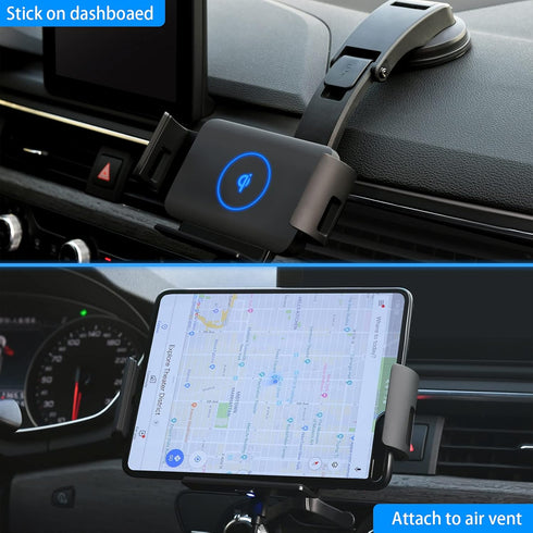 Wireless Car Charger Mount for Galaxy S24/S23/S22/Note20, Compatible with iPhone 16/15/14/13/12/11 Series