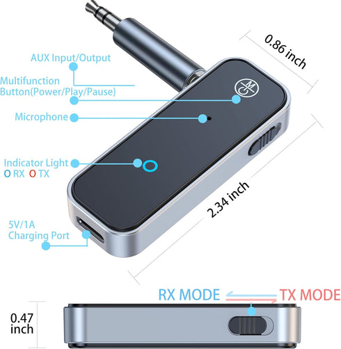 KAIY Bluetooth 5.3 Transmitter Receiver, Aux Bluetooth Adapter for Car, TV, Headphones, Home Stereo