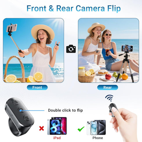 Kefotic Phone Remote with Zoom for iPhone Android Camera Accessories, Phone Front/Rear Camera Flip Wireless Shutter
