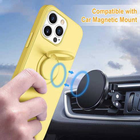 Hython iPhone 13 Pro Max Case with 360° Rotatable Ring Holder, Shockproof Rubber Protective Cover for Women, Yellow