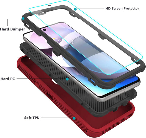 Annymall for Moto One 5G Ace Case with Screen Protector, Rugged Triple Layer Shockproof Heavy Duty Phone Case Cover
