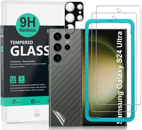 Ibywind 2 Pack Screen Protector for Samsung Galaxy S24 Ultra 5G, 9H Hardness Tempered Glass with Camera Lens Protector