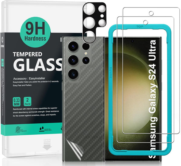 Ibywind 2 Pack Screen Protector for Samsung Galaxy S24 Ultra 5G, 9H Hardness Tempered Glass with Camera Lens Protector