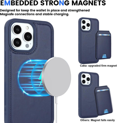 iPhone 15 Pro Max Case with Credit Card Holder MagSafe, Leather Wallet for Women, Detachable 2-in-1 for Men - Blue